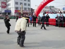 WS TS Villagers dressed as ancient figures performing ceremony during shehuo celebrations, Shehuo is traditional festive folk celebration during chinese spring festival AUDIO/ xi'an, shaanxi, china Stock Footage