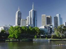 East Melbourne Skyline with the Yarra River, Melbourne, Victoria, Australia Stock Footage