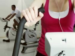 Fitness Fun on Exercise Bike Stock Footage