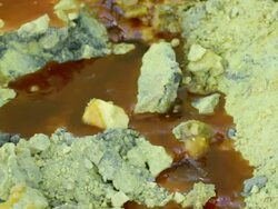 CU Liquid sulfur from the Ijen volcano / Ijen, Java, Indonesia Stock Footage