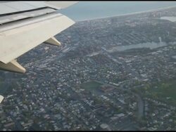 View of the ground through the airplane window, New York JFK Airport, USA Stock Footage