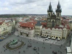 WS People walking on old town square near tyn church / Prague, Hlavni mesto Praha, Czech Republic Stock Footage