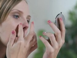 HD DOLLY: Sick Woman Soothing Irritated Nose Stock Footage