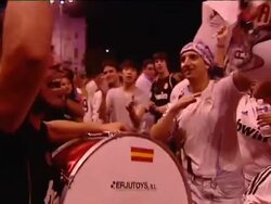 Madrid fans celebrate Supercopa win at traditional Stock Footage