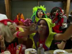 MS PAN Group of young trendily dressed people in around small restaurant, eating, laughing, having fun / Tokyo, Japan Stock Footage