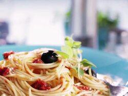 Spaghetti with Tomato Sauce Stock Footage
