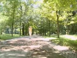 PAL CRANE: Jogging In The Park Stock Footage