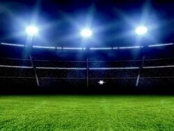 Animation of stadium with lights and flashes Stock Footage