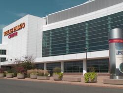 Shot of the exterior of the Wells Fargo Center in Philadelphia, Pennsylvania Stock Footage