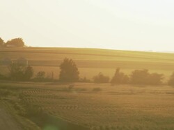 Panning view of the valley farms. Stock Footage