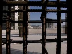 MS TU Metal frame net and blue sky / Lagos, Nigeria Stock Footage