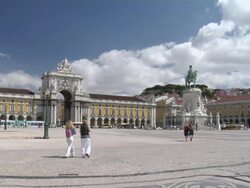WS View of Comercio square with background people / Lisbon, Portugal Stock Footage