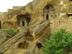 MS TD Shot of david gareja cave monastery complex / Davit, Gareja, kakheti Stock Footage