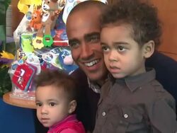 Brent Zachary with children Wyatt and Leighton at the Disney Baby Einstein & Kelly Rutherford Launch the Baby Einstein Discovery Kits Stock Footage