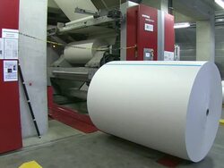 MS Shot of web press at newspaper printing office / Russelheim, Hesse, Germany Stock Footage