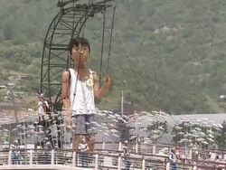 WS Big marionette with people in 2012 yeosu world expo / Yeosu, Jeollanam-do, South Korea Stock Footage