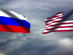 American and Russian flags waving against each other Stock Footage
