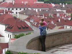 Mother and Child in Europe: Rooftop View Stock Footage