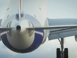 Jet landing with delicate sky Stock Footage