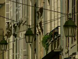 CU Old fashioned street lamps / Domremy-la-Pucelle, Lorraine, France Stock Footage
