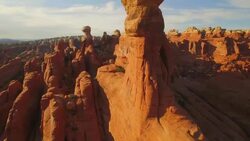 Descend down tower arch at The Arches National Park Stock Footage