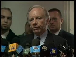 WRAP Sen Lieberman in Ramallah, Israeli/ Palestinian reax on elections News Clip