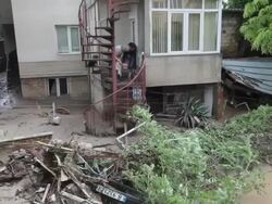 Two women in their house after the devastating flooding in Varna Bulgaria Stock Footage