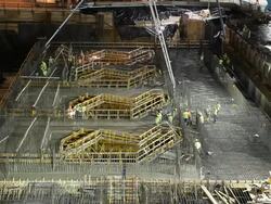 Commercial Construction Site Foundation Pouring at Night Stock Footage