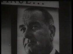 B/W close up Lyndon Johnson poster at Democratic convention / 1960's / SOUND Stock Footage