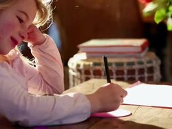 MS Young girl doing arts and crafts with her pet hamster / Lamy, New Mexico, United States Stock Footage