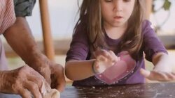 Cooking With Grandma-Beautiful Little Girl Learns How To Make Cookies in The Bright-lit Vintage Kitchen Stock Footage