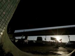 WS SLO MO LA View of skater gliding on tunnel and crashing to ground / Venice, California, United States Stock Footage