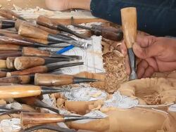 Experienced wood carver Stock Footage