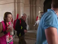 The Royal Household Cavalry at Virgin London Marathon on April 13, 2014 in London, England. Stock Footage