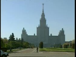 WA view across park to Moscow University, Moscow Stock Footage