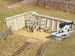 CU AERIAL Shot of Cannon at Fort Fisher / North Carolina, United States Stock Footage