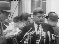 President Kennedy discusses meeting with Eisenhower and his cabinet members Stock Footage