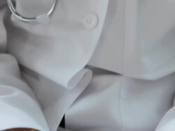 CU TU Physician texting and smiling / Seattle, Washington, USA Stock Footage