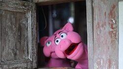 action of pink pig hand puppet Stock Footage