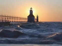 Sun Setting Behind Lighthouse Part 6 Stock Footage