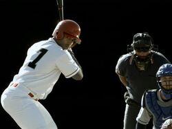 MS SLO MO Baseball player swinging bat and hitting ball / Thousand Oaks, California, USA Stock Footage