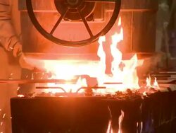 MS Melted raw steel in founder filling in molds / Langenfeld, North Rhine-Westphalia, Germany Stock Footage