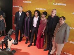 Ayub Khan Din, Meera Syal, Reece Ritchie, Amara Karan, Nigel Cole & Harish Patel at Gala Premiere of All In Good Time at BFI Southbank on May 8, 2012 in London, England (Footage by WireImage Video/Getty Images) Stock Footage