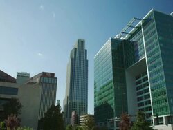 Timelapse of clouds behind office buildings Union Pacific Headquarters First National Bank of Omaha Stock Footage