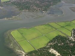 AERIAL WS Marshland coast line / Lisnave, Setubal, Portugal Stock Footage