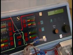 CU pan left across dialysis machine control panel Stock Footage