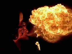 HD Super Slow-Mo: Demon Blowing Fire Stock Footage