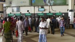 The bustling ticket area of Dhaka Railway Station in Bangladesh Stock Footage