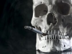 HD Super Slow-Mo: Human Skull Smoking A Cigarette Stock Footage