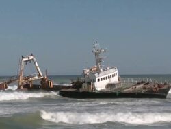 Ship wreck, Skeleton coast, Namibia Stock Footage